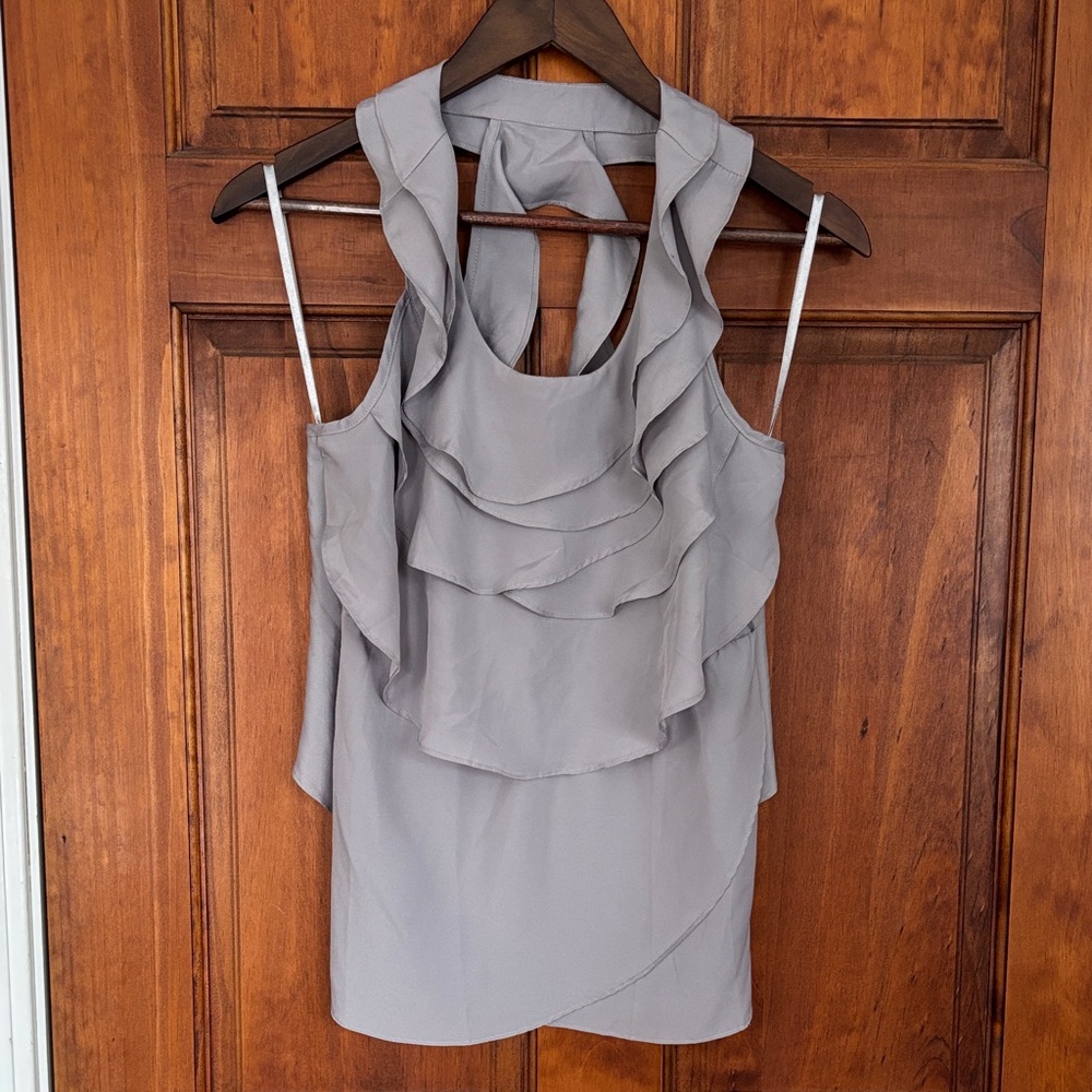 Elegant Gray Ruffle Tank top Top